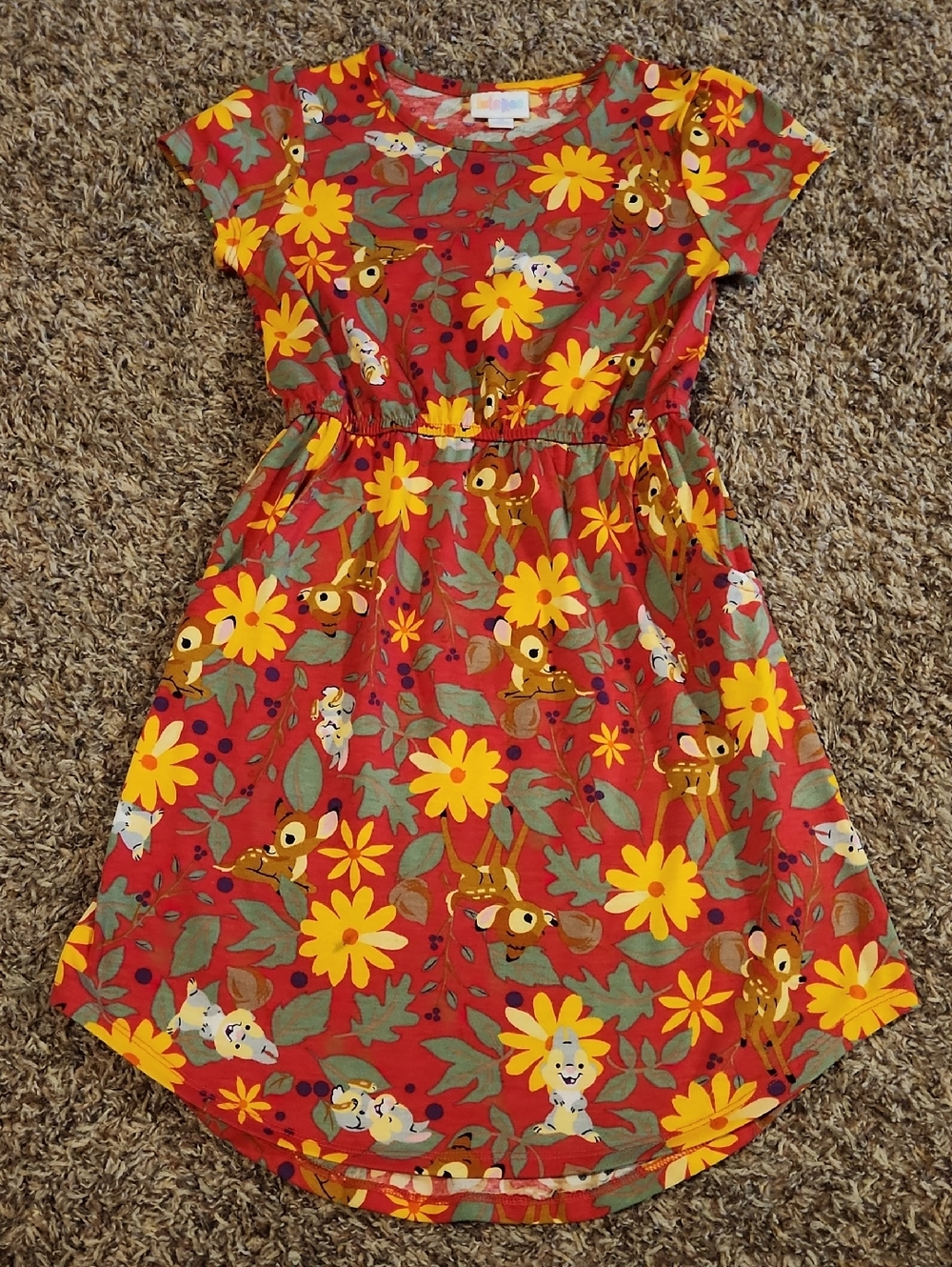 LuLaRoe Kids Dress in Red with Yellow Floral and Green Leaves